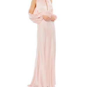 Elegant Pink Maxi Dress with Draped Sleeves